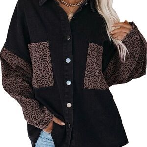 Leopard Print Black Button-Up Women's Top